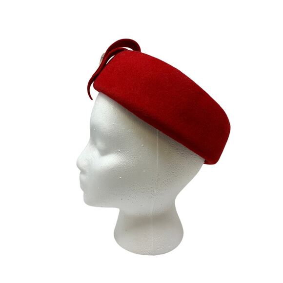 Vintage Glenover Henry Pollak Red Wool Felt Hat Womens Mid Century Bow Holiday - Picture 2 of 7